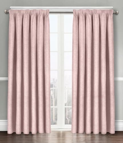 Image of Velosso Solid Thermal Blockout Window Treatment Triple Weaved Curtain Panels Dimout Pencil Pleated Curtain Pair (Blush Pink, 46" Wide x 54" Drop)