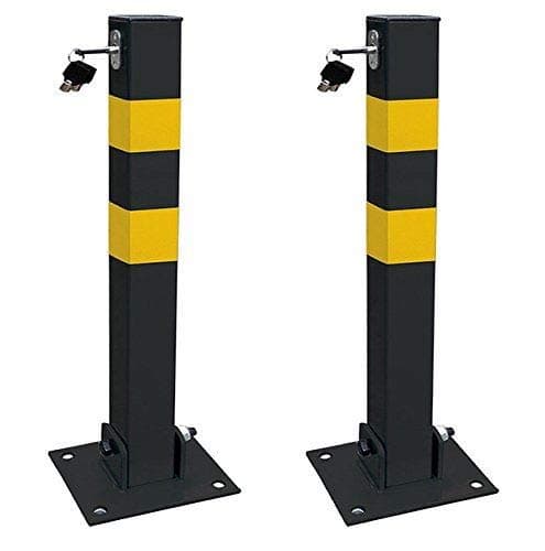 Image of UKB4C 2× Heavy-Duty Square Folding Parking Posts | 700 mm × 50 mm with 130×150 mm Base Plates | Includes 3 Keys & Bolts per Post | Secure Driveway/Reserved Parking Barrier