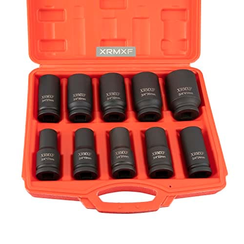 Image of XRMXF 3/4" Drive Deep Impact Socket Set,10PC 6-Point Metric,17 19 21 22 24 27 30 32 36 41mm Socket Sets, Cr-Mo Steel 80mm Length