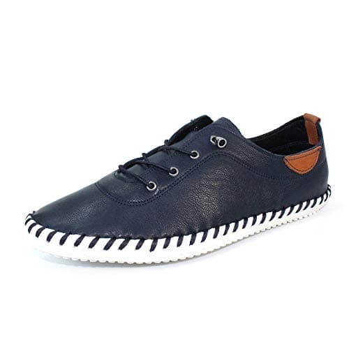 Image of Lunar St Ives Leather Plimsoll 4 UK Navy