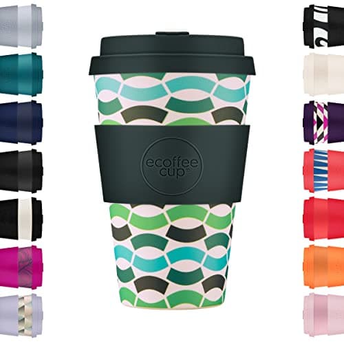 Image of Ecoffee Cup 14oz 400ml Reusable Eco-Friendly 100% Plant Based Coffee Cup with Silicone Lid & Sleeve - Melamine Free & Biodegradable Dishwasher/Microwave Safe Travel Mug, Bloki Balentina