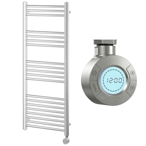 Image of Go Bathrooms Nola 1200 x 500mm Electric Heated Towel Rail Chrome Smart Bathroom Radiator Wall Mounted Ladder Rail Energy Efficient Electric Towel Warmer 300 Watts