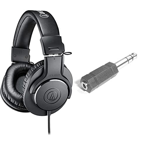 Image of Audio-Technica M20x Professional Studio Headphones for studio recording, creators, podasts and everyday listening & Hosa Adaptor 3.5 MM TRS to 1/4 in TRS