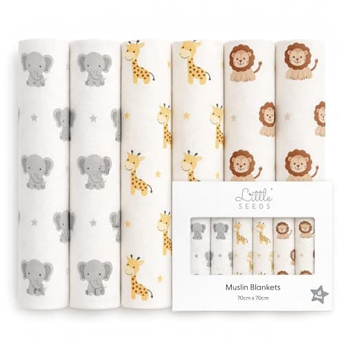 Image of Little Seeds Baby Muslin Cloths 70 x 70cm, 6 Pack | Soft & Absorbent Muslin Squares & Burp Cloths for Newborns | Breathable Baby Cloths - ANIMALS