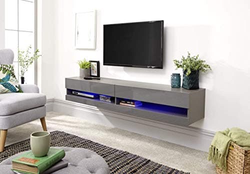Image of Galicia Wall Mounted Gloss TV Unit with LED - 150cm Grey