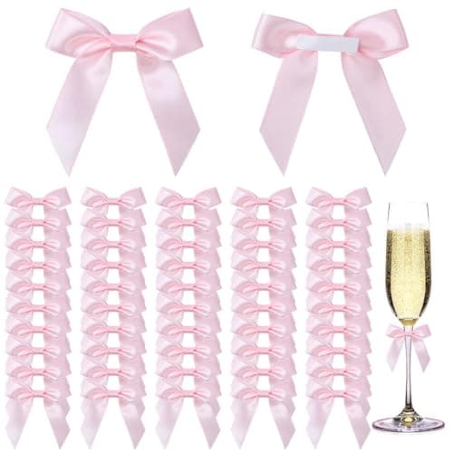 Image of AOOSA 50 Pcs Self Adhesive Bows, 6cm Satin Ribbon Mini Bows, Pink Ribbon Bow with Sticky Backs for Gift Wrapping, Bow Decorations for Craft DIY Sewing Wedding Birthday Party Bakery Candy Bags
