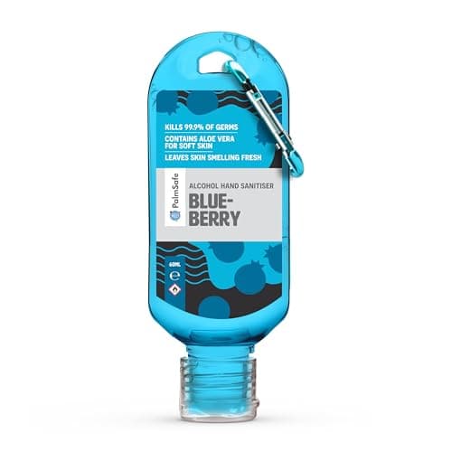 Image of Palm Safe Blueberry 60ml Anti Bacterial Premium Hand Sanitiser Travel Size Refillable Clip Bottle Quick Drying Non Sticky Extra Moisturising Kills 99.9% of Viruses and Bacteria