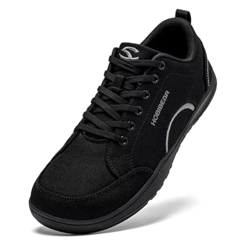 Image of HOBIBEAR Barefoot Shoes for Men Women Wide Toe Minimalist Trainers Unisex Canvas Non-Slip Walking Shoes(Black,UK 10.5)