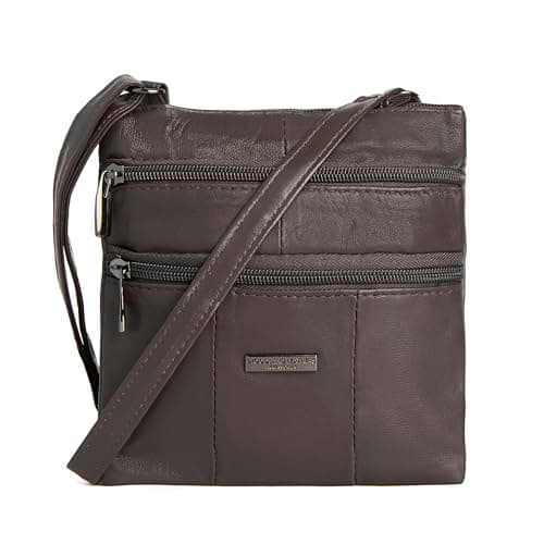 Image of Woodland Leathers Lorenz Ladies Small Genuine Soft Leather Cross Body Shoulder Bag for Women (Brown (18x18 cm))