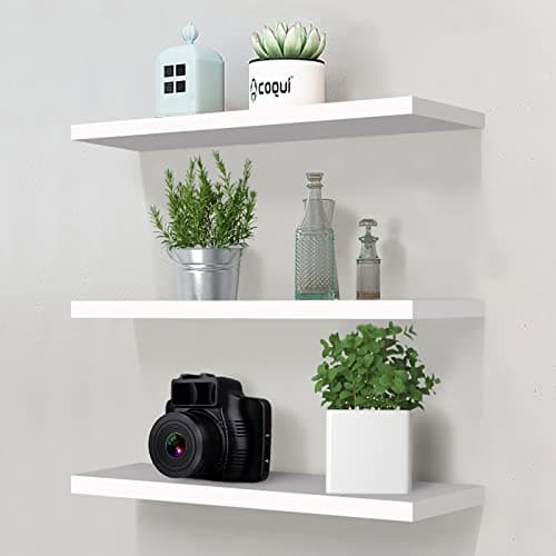 Image of White Floating Wall Shelves,Set of 3 Wall Mounted Floating Shelves Decorative Rack Shelf, Modern Decor 3 Tiers Storage Display Shelves for Office, Kitchen, Bedroom, Bathroom
