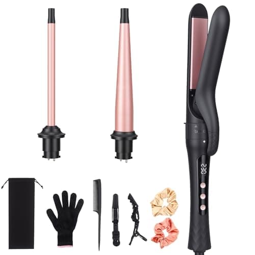 Image of Hair Curler 3-in-1 Curling Iron Set, Curling Tongs Wand with Interchangeable Ceramic Barrels and Hair Straightener, 14 Temperature Settings for All Hair Types, Dual Voltage