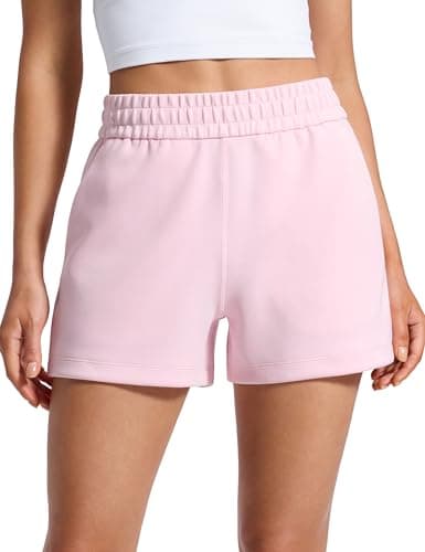 Image of CRZ YOGA Womens SoftAura Casual Sweat Shorts High Waisted Drawstring Comfy Modal for Lounge Athletic with Pockets - 4” Strawberry Pink 12