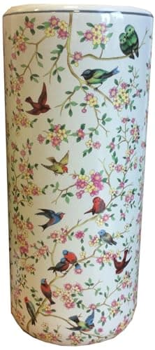Image of M S L Birds and Flowers Ceramic Umbrella Stand/Walking Stick Stand/Large Vase