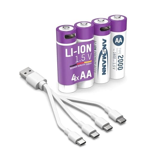 Image of ANSMANN 4 x Mignon AA Batteries Li-Ion with USB Type-C Connection, Rechargeable via USB-C/High Power of 1.5 Volt & 2000 mAh/Suitable for Remote Control, Controllers, Lamps, Toys, Radios