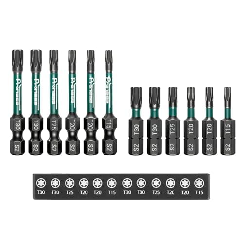 Image of Pronese 12Pcs T30 T25 T20 & T15 Torx Bit Set, 32mm/50mm Magnetic Impact Driver Bits, S2 Steel 1/4” Hex Shank Impact Screwdriver Driver Bit Set