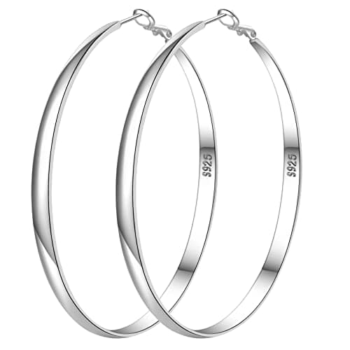 Image of Sterling Silver Hoop Earrings for Women S925 Silver Hoop Earrings Large Silvers Hoops Earring Hypoallergenic Thin Oversize Big Silver Hoops Earring Sterling Silvers for Girls PABBEU