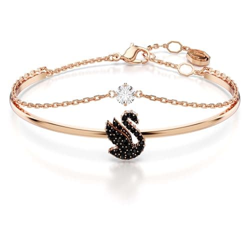 Image of Swarovski Swan bangle, Swan, Black, Rose gold-tone plated