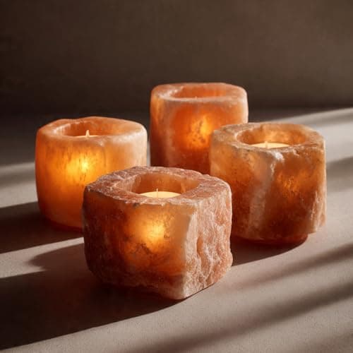 Image of Himalayan Salt Candle Tealight Holder - Natural Pink Crystal for Home Decoration - Aromatherapy Candle Set | 4pc by NaturalKrafts, Punjab, Pakistan - Includes 4 Tealight Holders in Cardboard Box