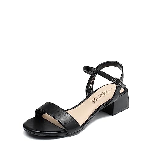 Image of DREAM PAIRS Women's Ladies Low Heels Flat Sandals for Women Block Chunky Heel Sandals Holiday Party Wedding Dress SDHS2301W-1,Size 5.5,Black-Pu,SDHS2301W-1