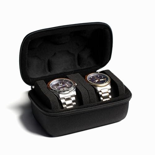 Image of AUKURA 2 slot Hard Watch Travel Case, Watch Roll Case Storage and Organizer for Men and Women, with anti-move watch pillow (Black fabric 2 slot)