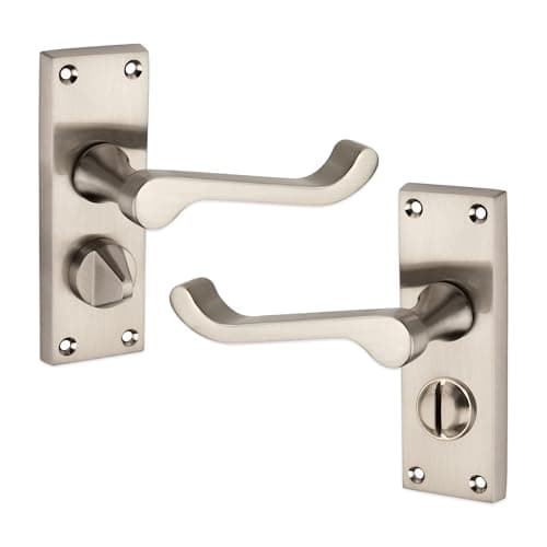 Image of Infinity Decor Satin Nickel Victorian Scroll Lever Latch Lock Bathroom Privacy Door Handles, Suitable for All Types of Internal Doors (Privacy Handle)