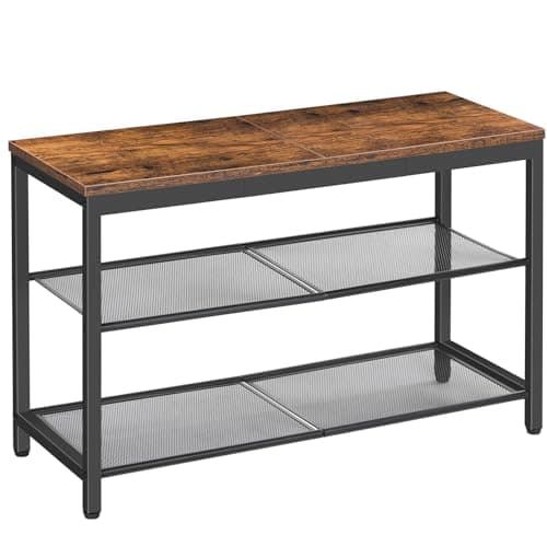 Image of HOOBRO Shoe Rack, 3-Tier Shoe Bench with 2 Mesh Shelves, Shoe Storage Bench with Seat, for Entryway, Hallway, Living Room, Small Space, Easy Assembly, Rustic Brown EBF75HX01