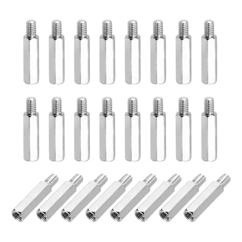Image of sourcing map Hex Spacer Screws, M4x20mm+6mm Male to Female Thread Brass Nickel Plated Motherboard Standoffs Spacer Pillars for PCB Circuit Boards FPV Quadcopter Drone DIY, Pack of 24