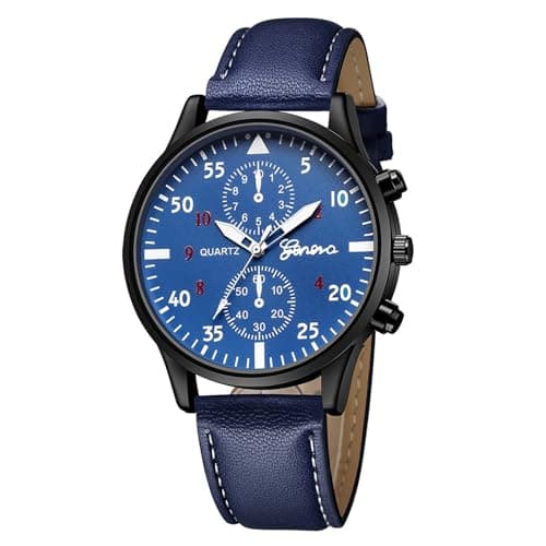 Image of Analog Leather Business Watch Fashion Wrist Quartz Alloy Watches Men's Men's Watch Temperature Watches (Blue, One Size)