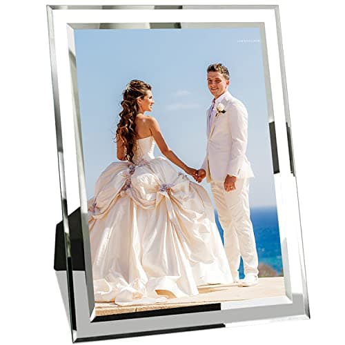 Image of Glass Photo Frames 10x8, Crushed Diamond Sparkly Picture Frames, Silver Mirror Photo Frames for Wedding, Home Decor, Tabletop Display