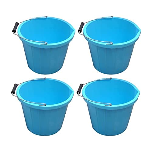 Image of (𝐒𝐞𝐭 𝐨𝐟 𝟒) Blue 14 Litre Plastic Builders Buckets 3 Gallon Water Storage Cement Mixing Bucket with Strong Metal Handle Construction Animal Feeding Car Wash Cleaning Bucket For Home Garden