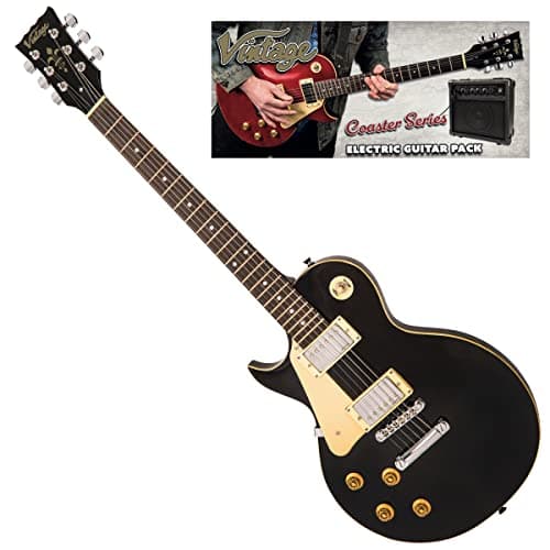 Image of VINTAGE V10 COASTER LEFT HANDED ELECTRIC GUITAR PACK - GLOSS BLACK