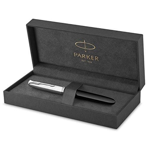 Image of Parker 51 Fountain Pen | Black Barrel with Chrome Trim | Fine Nib with Black Ink Cartridge | Gift Box