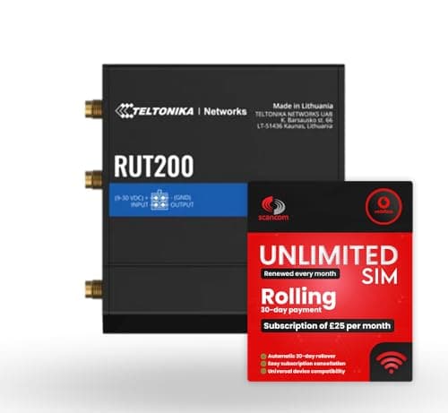 Image of Teltonika RUT200 4G LTE Mobile Router + Vodafone Rolling 30-Day Plan – £25/Month, QR-Code Activation