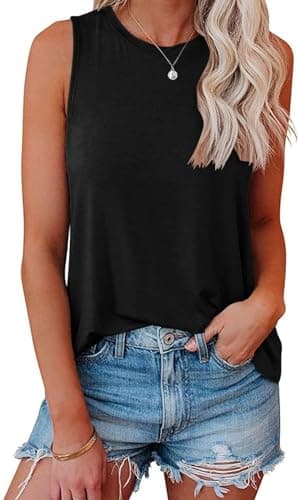 Image of AirMood Womens Casual Cami Tank Tops Loose Fit Summer Sleeveless Camisole Vest Tshirts (Black,M)