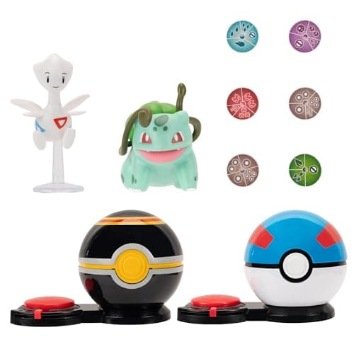 Image of Pokémon Surprise Attack Game - 2-Inch Pikachu, Charmander, Grookey, Togepi, Totodile, Munchlax with Poké Ball and Premier Ball plus 6 Attack Discs