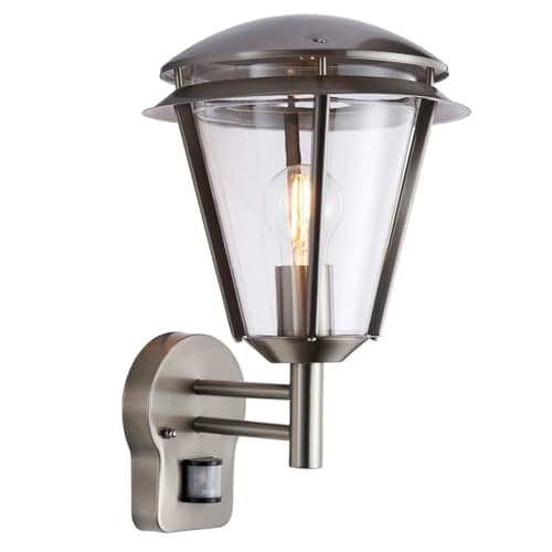 Image of INOVA Outdoor Lights with Sensor - Security Lights Outdoor Motion Sensor - Brushed Stainless Steel PIR Motion Sensor Lights - Motion Detector Outside Lights - IP44 Weatherproof Wall Lights