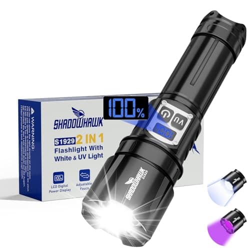 Image of Shadowhawk 2-in-1 LED/UV Torch Rechargeable with Dual Switch 500,000 Lumens Extremely Bright Torches with UV Black Light for Inspection/Camping/Outdoor, Continuous Dimming, Convenient Operation