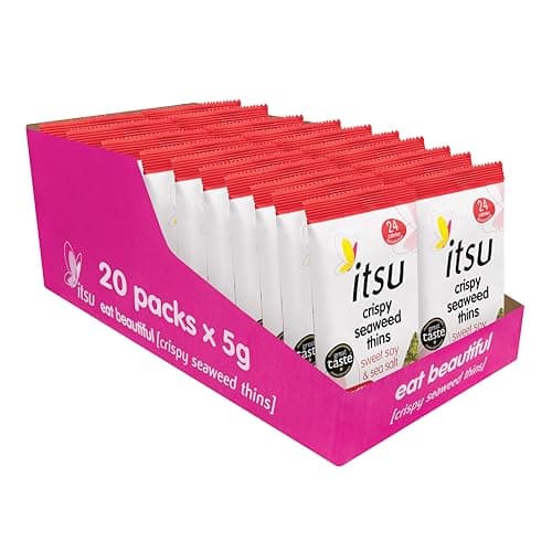 Image of itsu Sweet Soy & Sea Salt Flavour Seaweed Thins 5g | Crispy Seaweed Thins | Vegan | Low Calorie | Healthy Snack | Pack of 20
