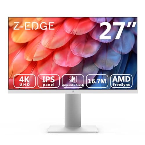 Image of Z-Edge 27 Inch 4K Monitor UHD 3840x2160 IPS Panel 60Hz LED Monitor, 250 cd/m² Brightness, HDR10, FreeSync, FlickerFree, HDMI x2, DisplayPort x2, Height & Tilt Adjustable & Pivot, White