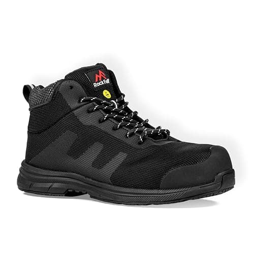 Image of Rock Fall TeslaDRI ESD Safety Steel Toe Cap Safety Trainer Unisex, Fully Waterproof Safety Boots, SRC Slip Rated Work, Ankle High with Fibreglass Protective Toecap UK 8