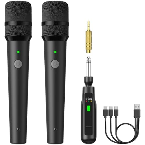 Image of TONOR 2.4G Dual Wireless Microphones & Receiver, Rechargeable Karaoke Microphones for Singing, 50ft / 15m Range, Cordless Handheld Mics System for Home Party, Birthday, TW-220