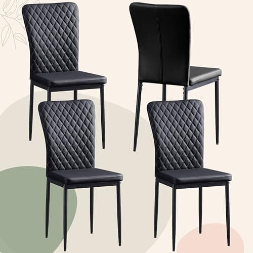 Image of JaHECOME Faux Leather Dining Chairs Set of 4 Kitchen Living Room Chairs High Back Upholstered Padded Seat Metal Legs(4,PU Black)