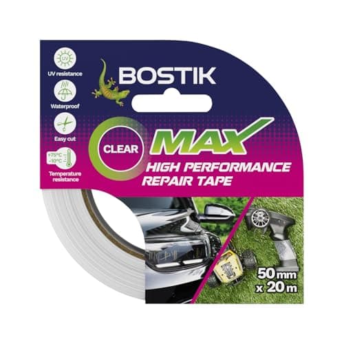 Image of Bostik Max Repair Tape Clear - 50mm x 20m Roll - Ultra Strong Waterproof Duct Tape - Maximum Bond Strength - Heat Water & UV Resistant - Indoor & Outdoor Use