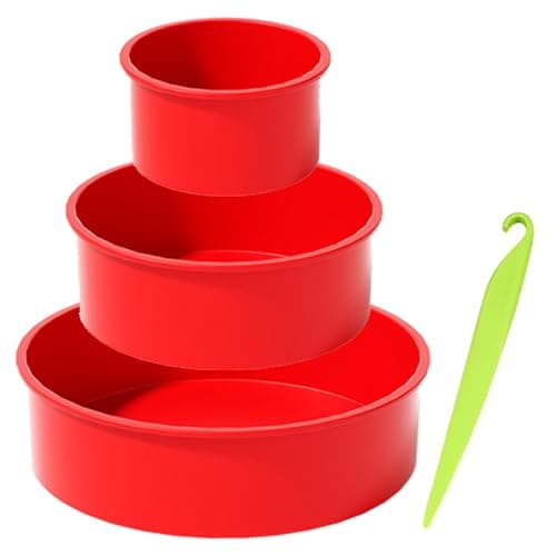 Image of Silicone Cake Tins, 3PCS Silicone Cake Moulds, Round Cake Mold Pan Cake Moulds for Baking Mould Set Reusable Round Baking Tray for Cheesecake(Red)