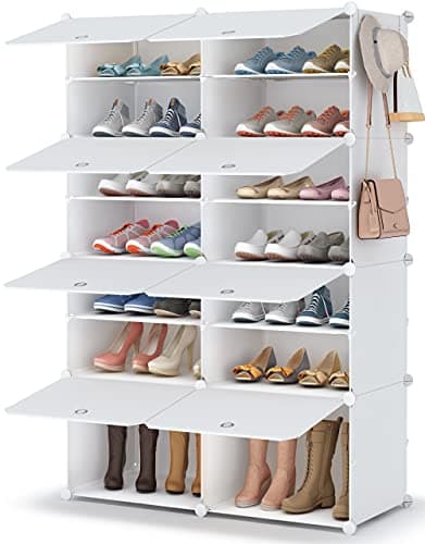 Image of HOMIDEC Shoe Storage, Oversized 2 x 7 Tier Shoe Rack Organiser to 28 Pair Shoes, Multifunctional Dust-proof Shoe Storage Cabinet for All Kinds of Shoes, Books, Toys and Clothing