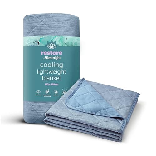 Image of Silentnight Restore Cooling Blanket - Lightweight Comfortable Breathable Cool Summer Blanket for Night Sweats Hot Flushes Menopause - Throw for Sofa & Bed Prevents Overheating - 152x178cm - Blue