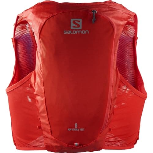 Image of Salomon Hydra 8 Unisex Hydration Vest with 2 Soft Flasks (500ml), Trail Running and Hiking, Fiery Red, Extra Large