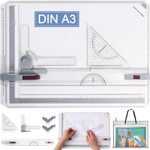 Image of Gekufa A3 Drawing Board with Portable Bag, 51 x 37 CM Multi-function Technical Drafting Tbles with Parallel Motion and Adjustable Angle Accessories for Architects Engineers