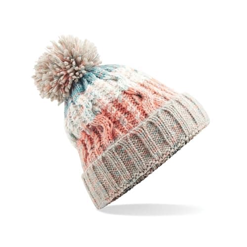 Image of Beechfield Unisex Beechfield Unisex Adults Corkscrew Knitted Pom Pom Beanie Hat Beanie, Multicolour (Milkshake Mix 000), One Size (Manufacturer Size:One Size)