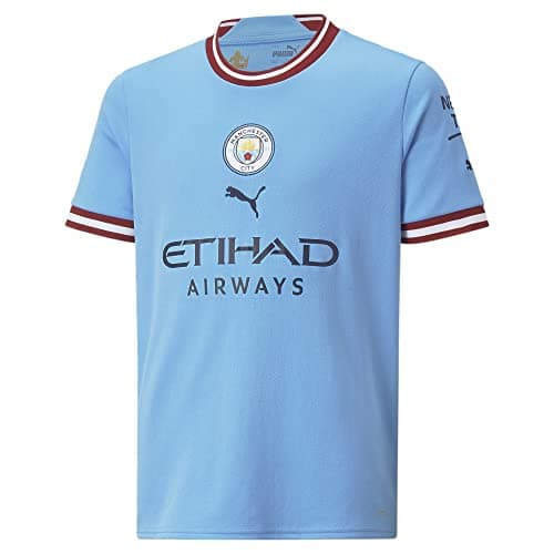 Image of PUMA Kids Youth Unisex Manchester City F.C. Home 22/23 Replica Jersey - Team Light Blue-Intense Red - 5-6Y